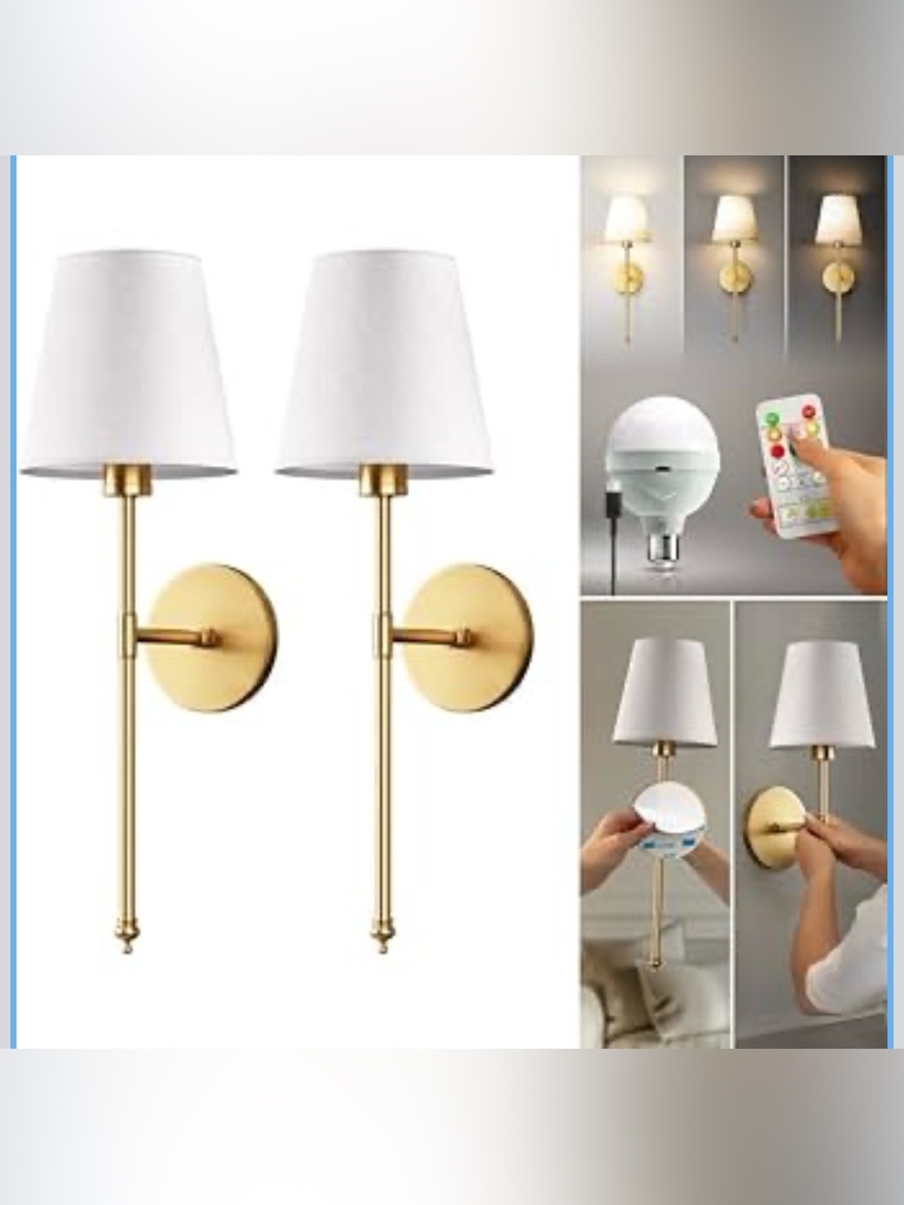 PRIDOLA Set of 2 Wireless Wall Sconces Stick-On/Screw Mount RechargeableLED